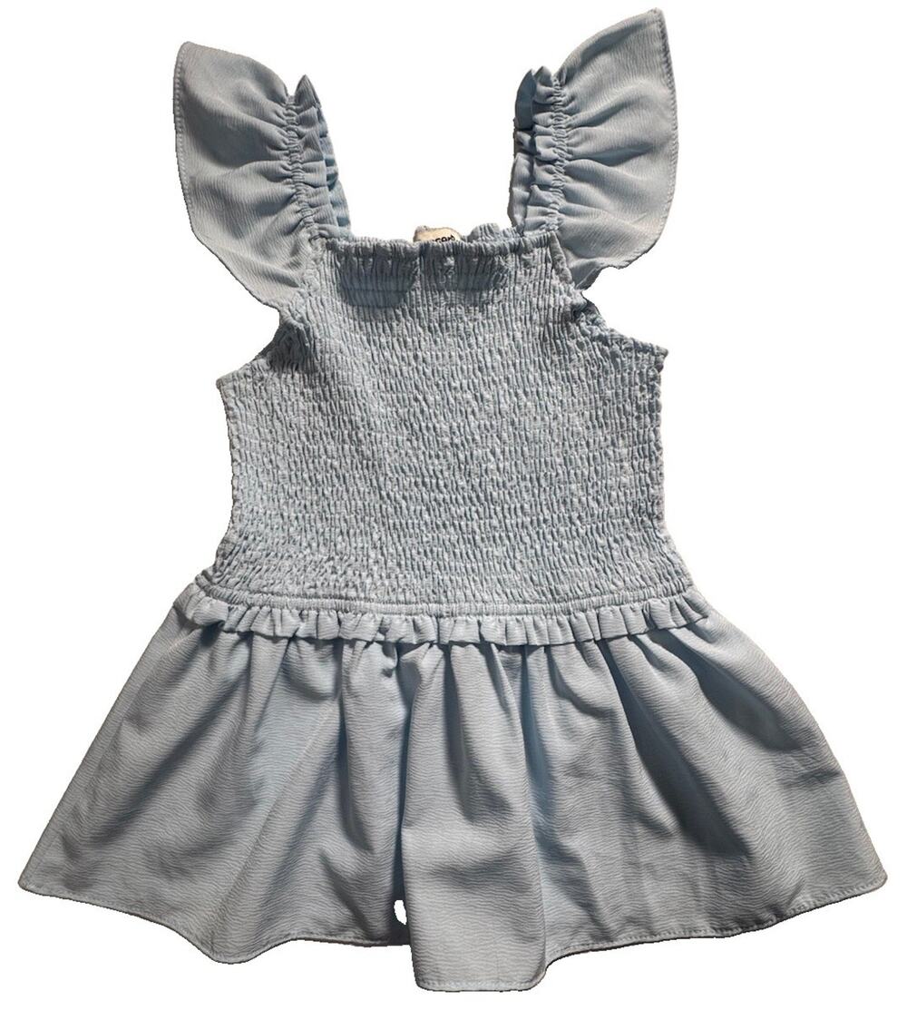 BesserBay Girls Size 150 Blue Smocked Dress Flutter Sleeve Ruffle Summer